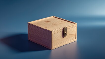 Closed image of a square gift box crafted from natural wood.
