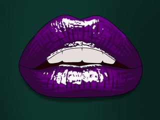 Illustrated glossy colorful open lips