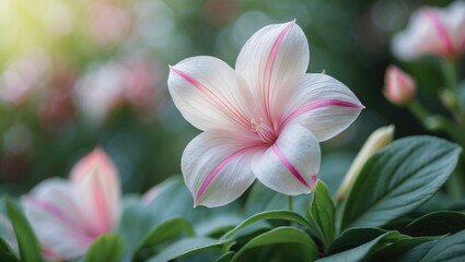 Fototapeta premium Close-Up Image of Flower in White with Pink Streaks. Close-up image of Flower.