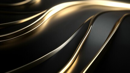 Abstract gold and black wavy metallic surface.