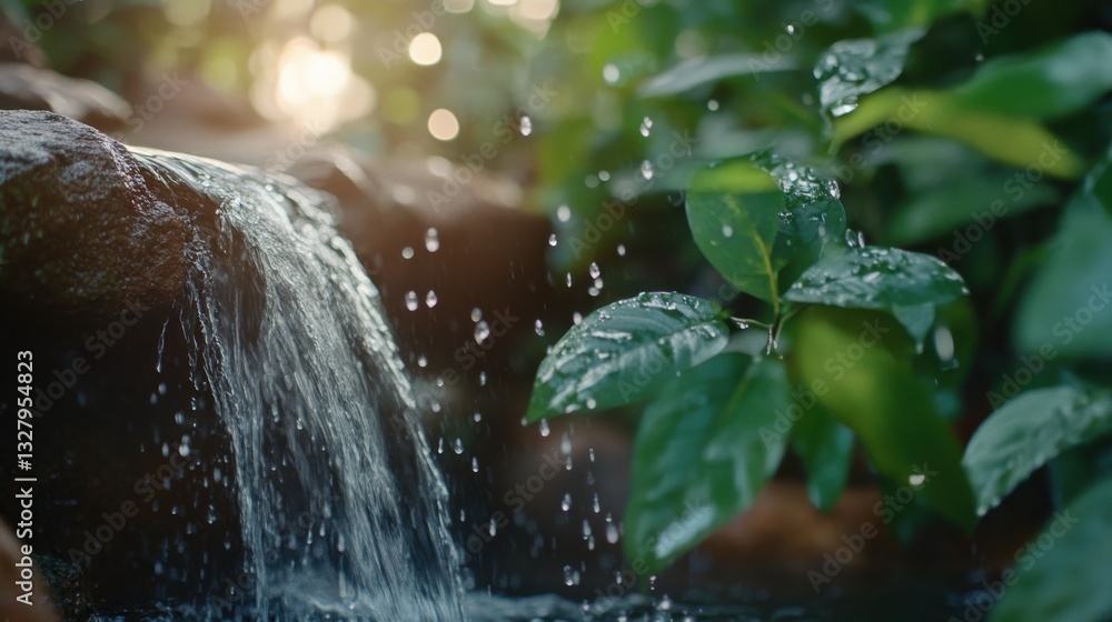 Poster a stunning view of a waterfall cascading into a hidden jungle pool