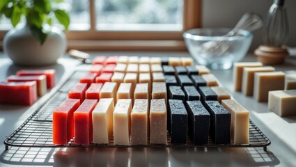 Cut Handmade Soap - Crafting Handmade Soap. Sliced handmade soap placed on a surface.