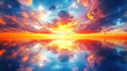 Fototapeta premium Radiant Sunset Reflection on Calm Water