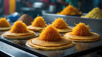 Cooking fresh snack crispy pancakes. This classic dessert ranks among the most beloved in street food.