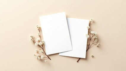Two wedding invitation cards mockup, featuring both front and back sides and a blank card mockup adorned with stylish decor.