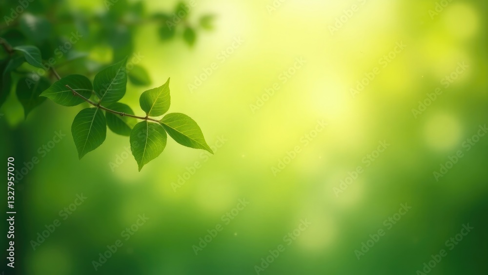 Poster concept of relaxation and natural healing featuring close-up light green leaves and sunlight, with a