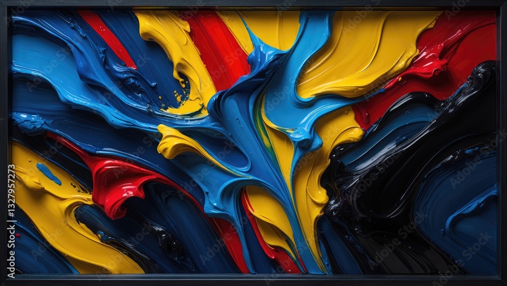 Poster mixing and merging a single with a background of spread painting colors.