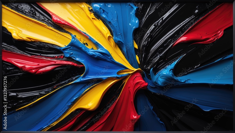 Poster mixing and merging a single with a background of colors spread in paint.