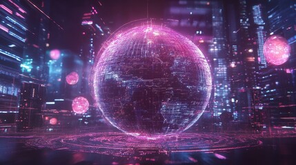 Fototapeta premium Holographic globe with network nodes, world connection, international business.