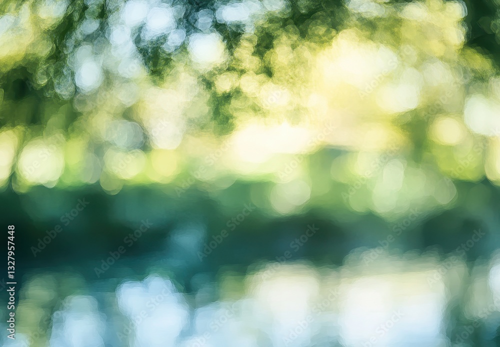 Poster soft focus nature background with blurred trees and water surface creating a serene and tranquil atm