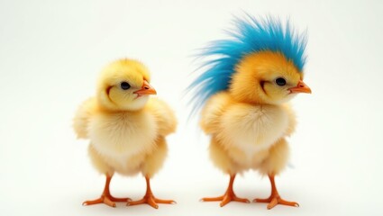 Fototapeta premium Two chicks with one being crazy and the other having even crazier hair