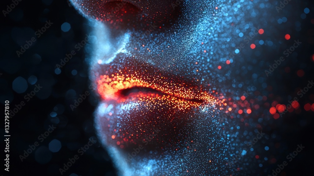 Poster abstract close-up of glowing particle lips.