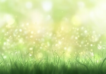 Obraz premium Soft Green Blurred Background with Delicate Light Particles and Gentle White Flowers in the Grass Creating a Dreamy Natural Scene