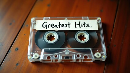Fototapeta premium Vintage audio cassette tape labeled with the description Greatest Hits.