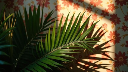 Tropical palm leaves, floral pattern backdrop, authentic photo