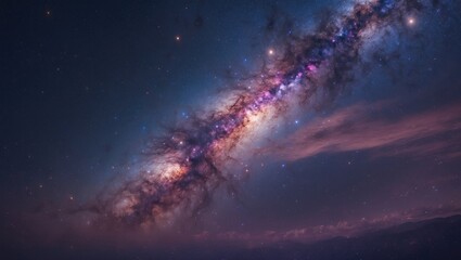 Milky Way galaxy featuring stars and space dust within the universe, captured in a long exposure photograph, showcasing grain.
