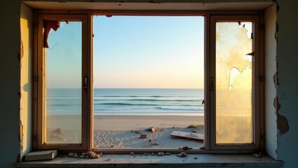 View of the sea through a window