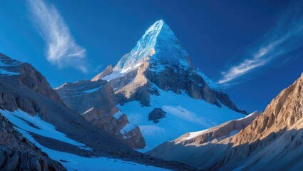 Snow-capped peak of a mountain.