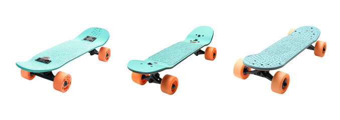 Colorful Skateboards in Three Angles on a Transparent Background