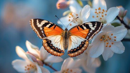 Obraz premium Common buckeye butterfly on blooming white flowers