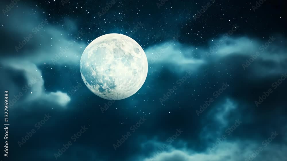 Aufkleber panoramic view of the moon in outer space with bright stars and cloudy horizon in a night sky for as