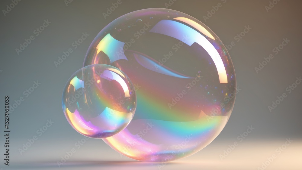 Poster two soap bubbles have combined into an abstract shape. it resembles an alien spaceship.