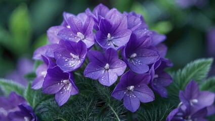 Fototapeta premium Close-up of purple blossoms and fuzzy leaves