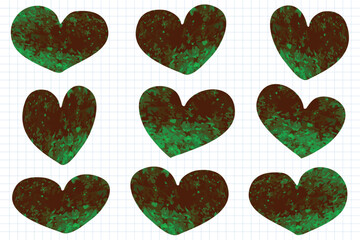Fototapeta premium dark brown green color art different hearts icons set