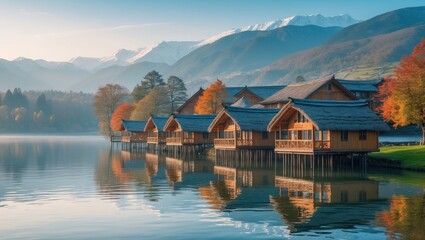 Naklejka premium Stunning morning vista of a well-known tourist location - . Gorgeous springtime view of lake. Incredible landscape of . Travel concept backdrop.