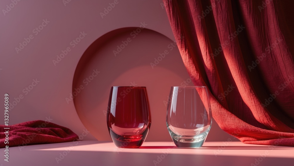 Poster trendy colored background featuring textile. minimalistic composition with empty space in the backgr