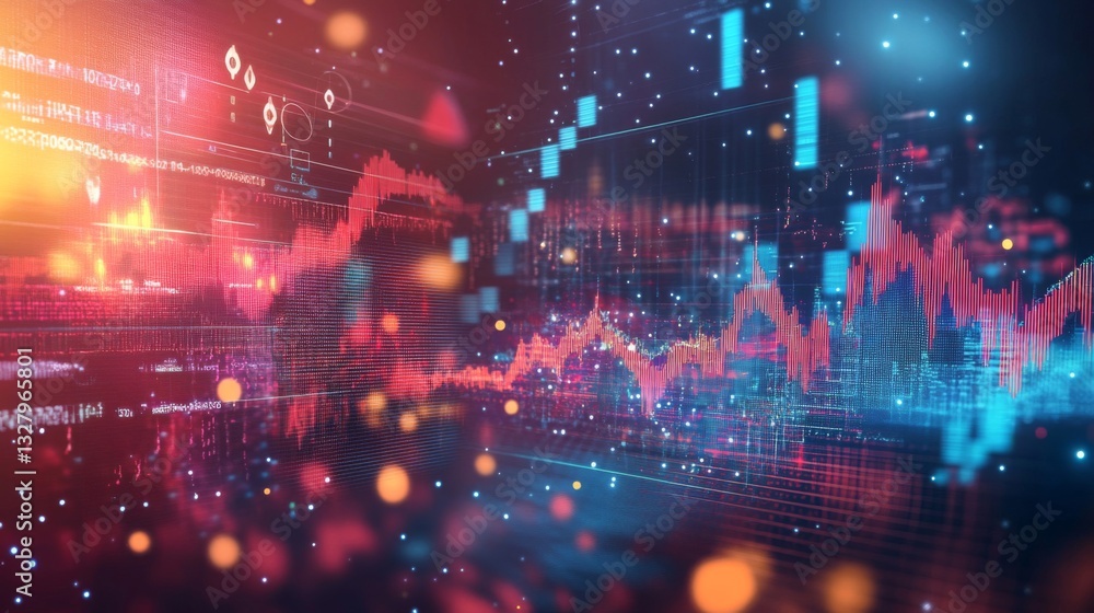 Aufkleber abstract data visualization with red and blue glowing lines