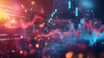 Obraz premium Abstract Data Visualization with Red and Blue Glowing Lines