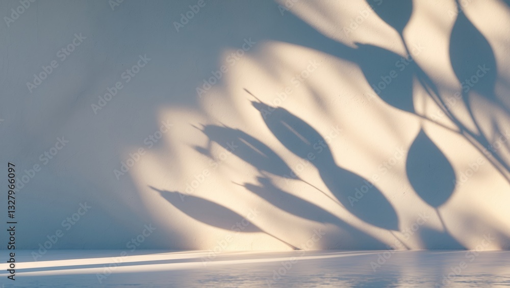 Poster light and shadow of leaf create an abstract background. natural shadows and sunlight create diagonal