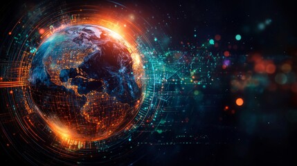 Obraz premium Glowing Digital Earth with Network Connections
