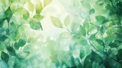 Watercolor Green Leaves Background Lush Nature Texture