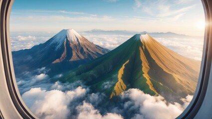 Aerial view of the stunning mountains seen from the aircraft. Several peaks are visible.