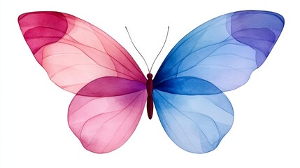 A beautifully blended watercolor butterfly with pink and blue wings, symbolizing transformation.