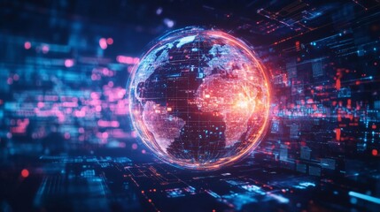 Obraz premium Digital Globe Glowing in Dark Cyberspace