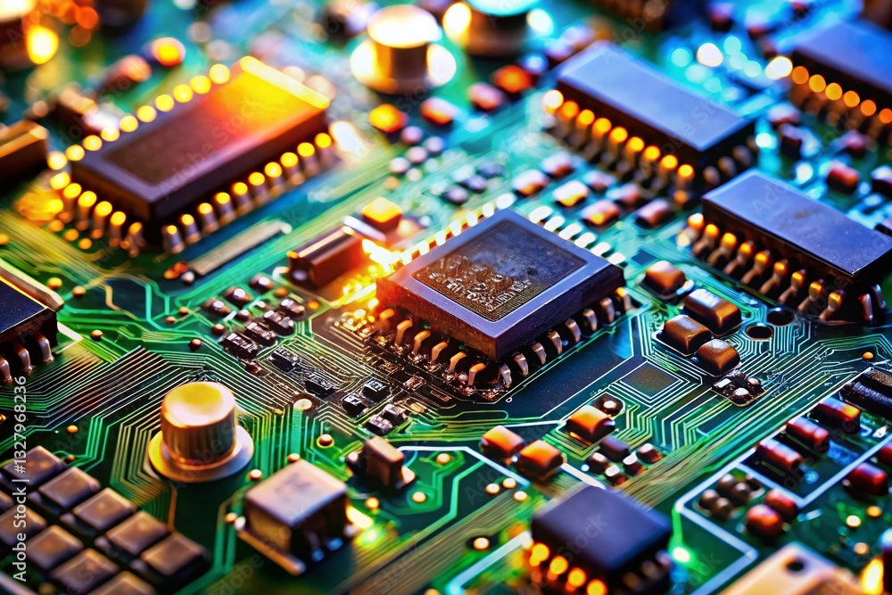 Poster macro shot: circuit board detail symbolizing website upgrade & new features