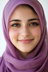 Beautiful Young Muslim Woman in Purple Hijab