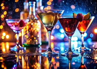 Macro Shot of Sparkling Cocktails & Ladies Night Party Poster Design Elements