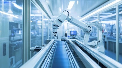 Futuristic Automation: Robotic Arm in Automated Facility 