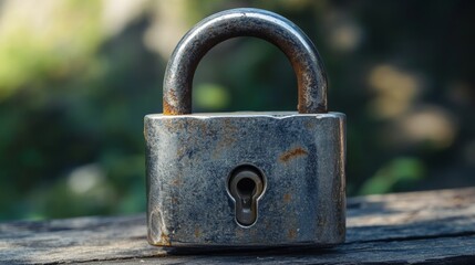 Internet Data Safety: Padlock on Wood 