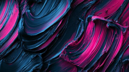 Abstract painting with vibrant pink and blue brushstrokes.