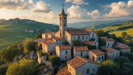Fototapeta premium Aerial panoramic view of Ripatransone village.