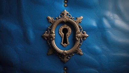 Retro lock on a blue textured surface