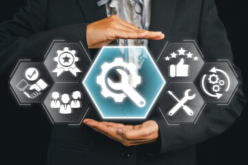 Visual representation of maintenance services with tools and icons, ideal for business and home...