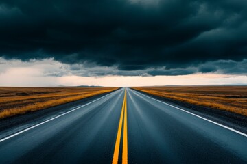 Naklejka premium Long open road under dramatic sky celebrating Earth's beauty and adventure on Earth Day journey