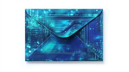 Stylized Tech Envelope with Circuitry in Blue Aqua 