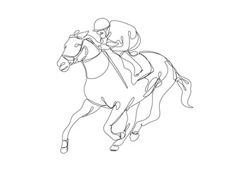 Horse racing , line drawing, vector illustration